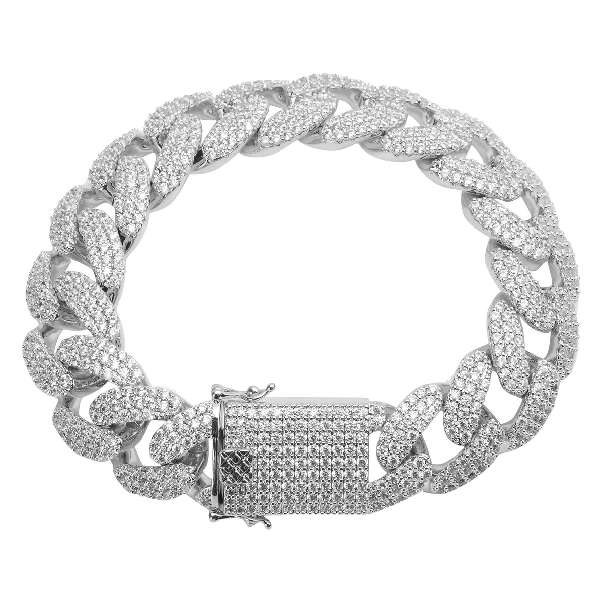 13MM CURVED DIAMOND CUBAN LINK BRACELET IN WHITE GOLD